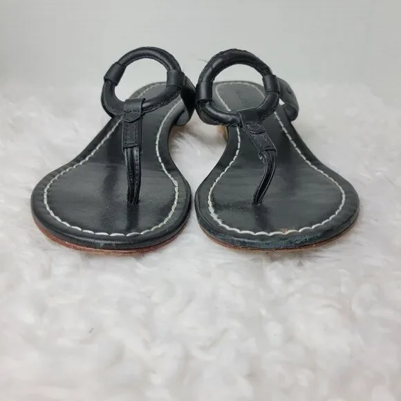 Bernardo Matrix Womens Size 8.5 Mini Wedge Black Leather Thong Sandals - Picture 2 of 9
